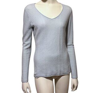 Kinross Cashmere Sweater S Ribbed V Neck Powder Blue Minimalist 100% Cashmere